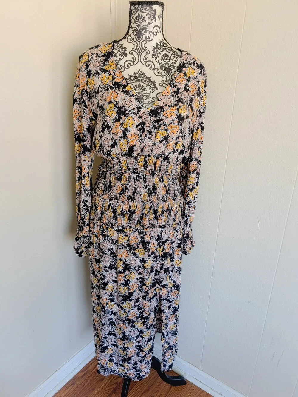 AFRM Smocked Floral Print Midi Dress